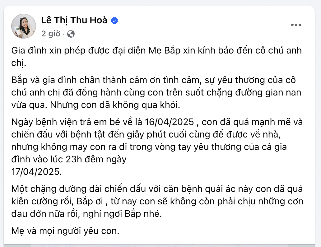 Phản ứng của cộng đồng mạng sau khi mẹ Bắp th&ocirc;ng tin con qua đời- Ảnh 1.