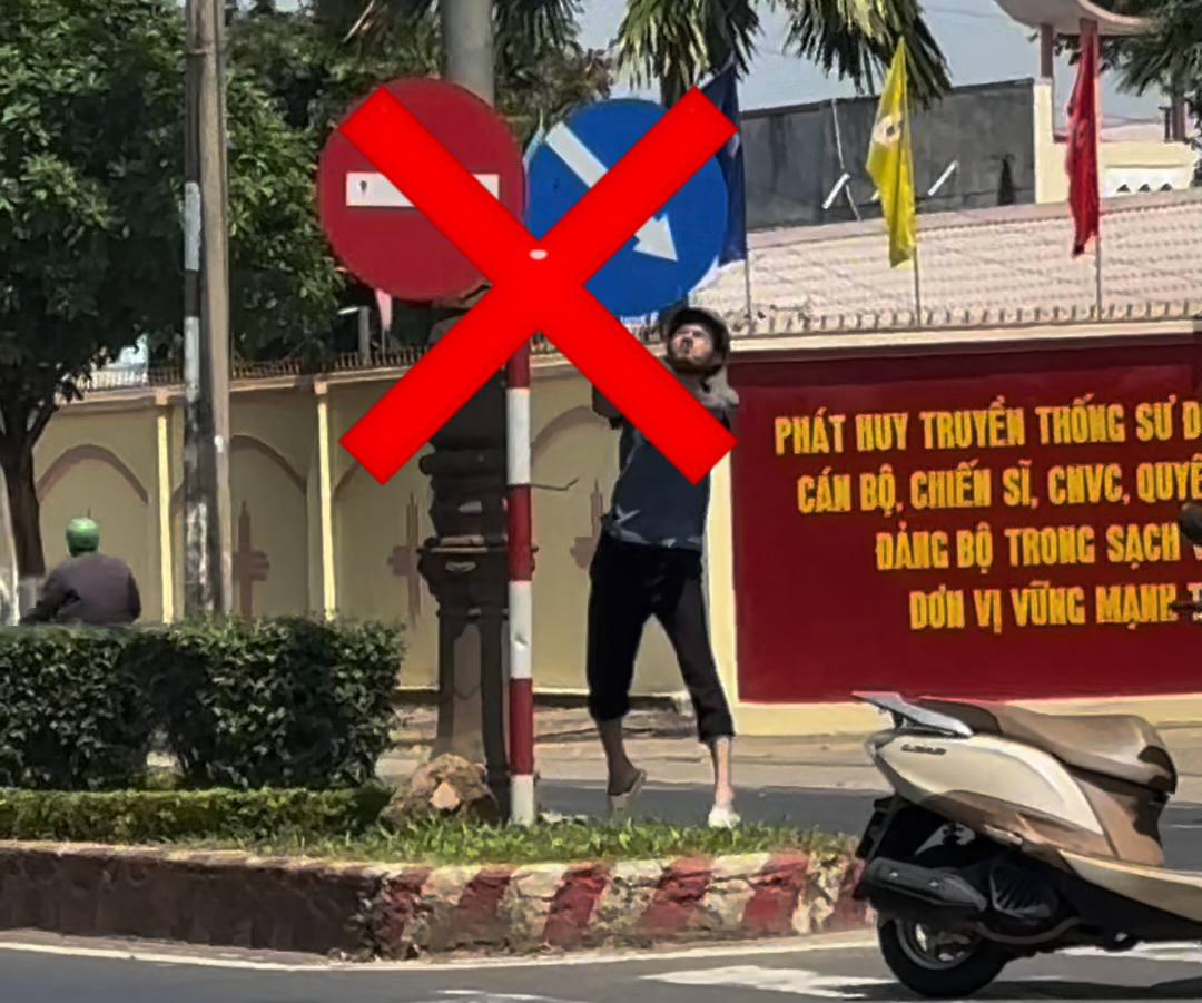 CLIP: "Khó chịu trong người", mang búa ra đường đập biển báo giao thông- Ảnh 1.