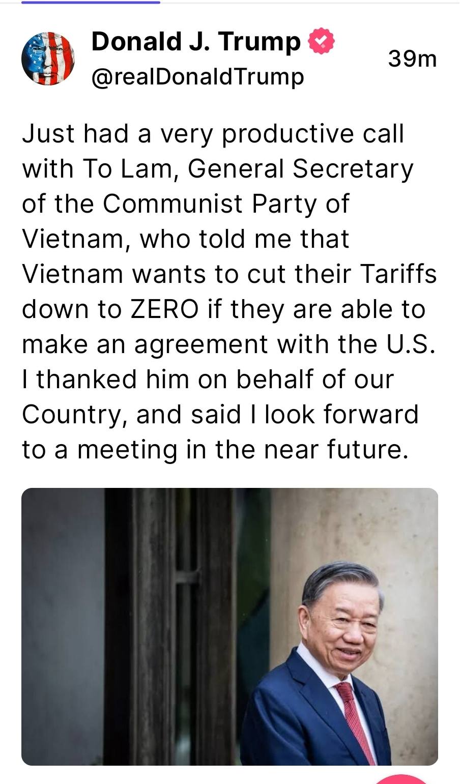 Tổng thống Donald Trump n&oacute;i về "cuộc điện đ&agrave;m rất hiệu quả"  với Tổng B&iacute; thư T&ocirc; L&acirc;m- Ảnh 1.