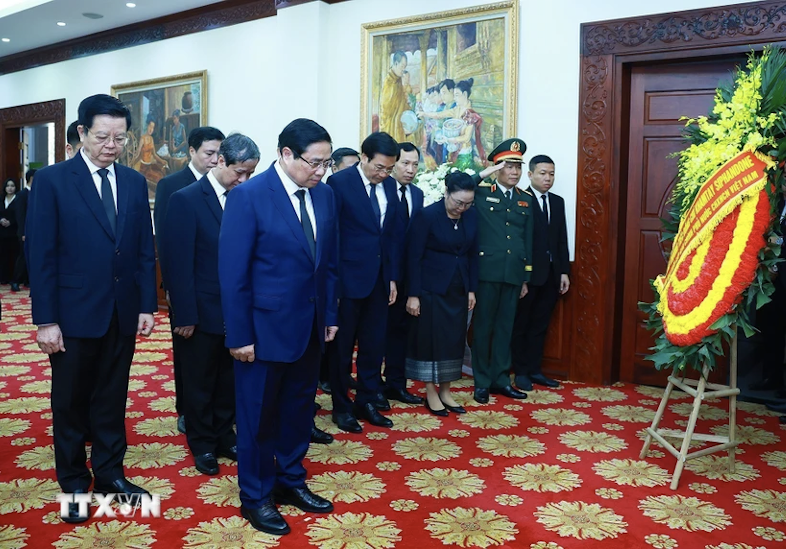 Thủ tướng Phạm Minh Ch&iacute;nh dự Lễ truy điệu nguy&ecirc;n Chủ tịch Đảng, nguy&ecirc;n Chủ tịch nước L&agrave;o- Ảnh 1.