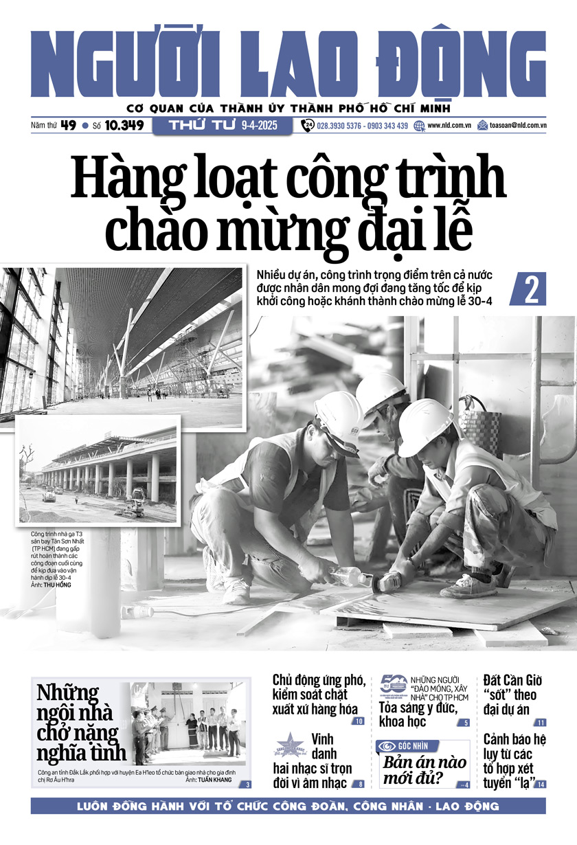 Bìa in Báo Người Lao Động ra ngày 9-4-2025