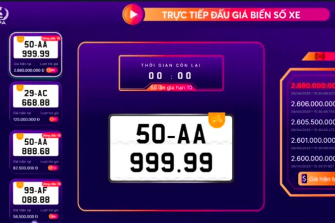 Biển số xe m&aacute;y "ngũ qu&yacute; 9" ở TP HCM b&aacute;n đấu gi&aacute; 2,68 tỉ đồng- Ảnh 1.