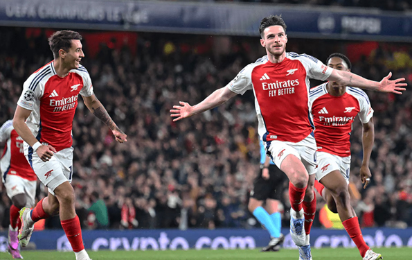 Declan Rice tỏa sáng với 2 siêu phẩm đè bẹp Real Madrid Ảnh: ARSENAL.COM