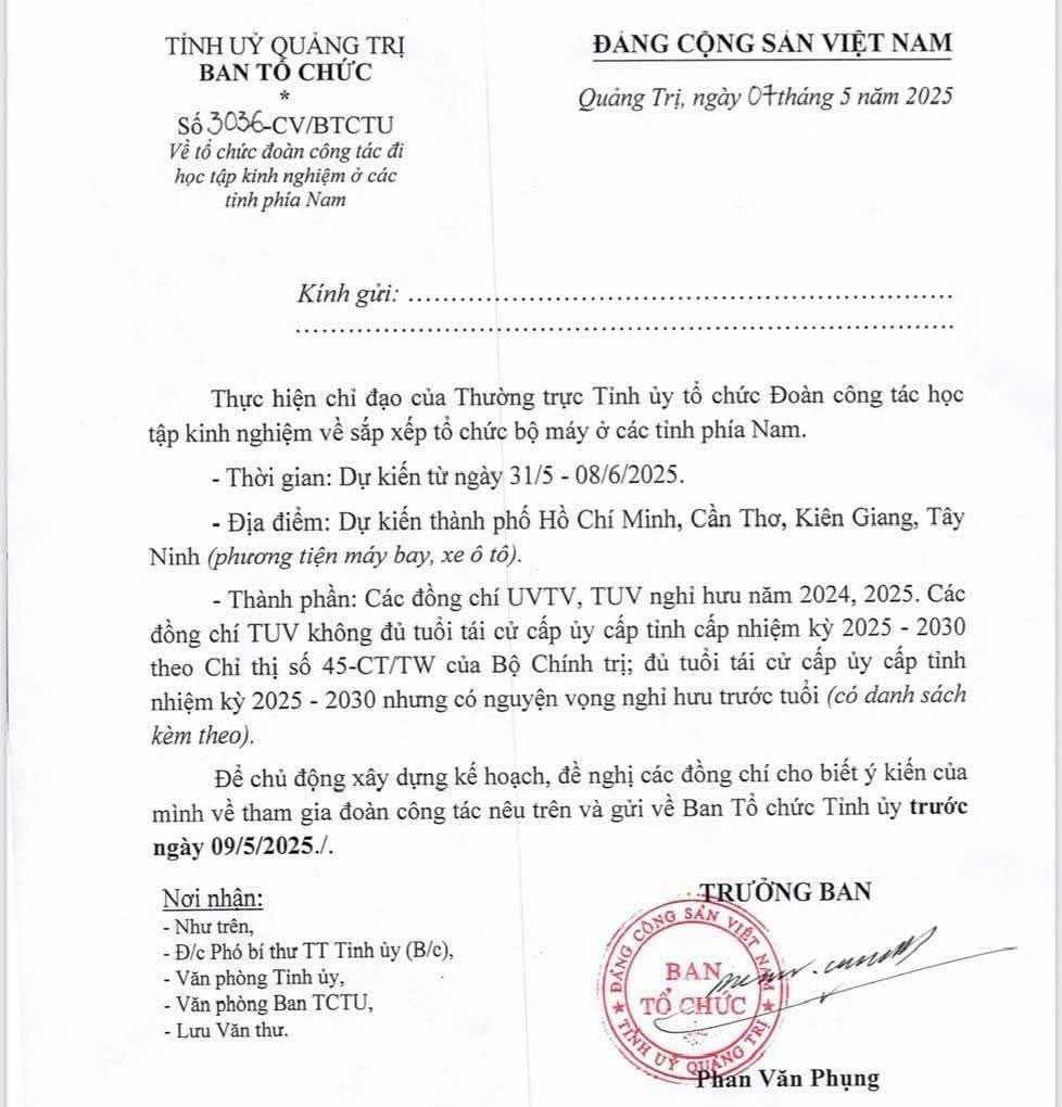 Nhiều l&atilde;nh đạo Sở ở Quảng Trị "từ chối" tham gia đi học tập kinh nghiệm ở c&aacute;c tỉnh ph&iacute;a Nam - Ảnh 1.