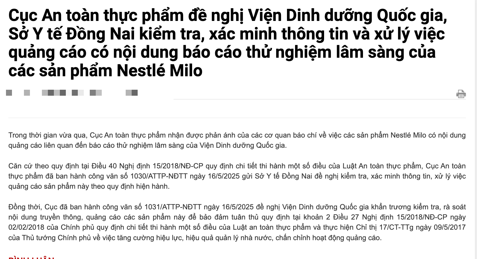 Bộ Y tế y&ecirc;u cầu l&agrave;m r&otilde; vụ quảng c&aacute;o Nestl&eacute; Milo gắn t&ecirc;n Viện Dinh dưỡng- Ảnh 1.