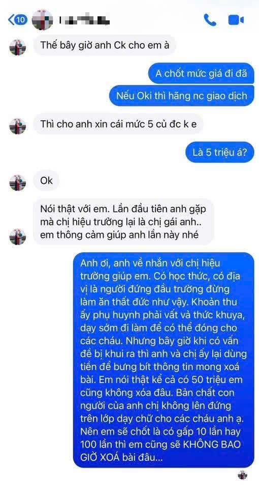 Vụ chi quỹ phụ huynh gần 200 triệu đồng: Xuất hiện tin nhắn gợi &yacute; chi tiền gỡ th&ocirc;ng tin- Ảnh 1.