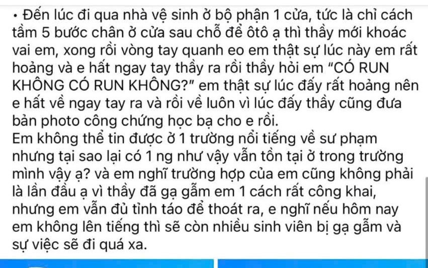 Xôn xao thông tin thầy giáo gạ gẫm, sàm sỡ nữ sinh viên tại trường đại học