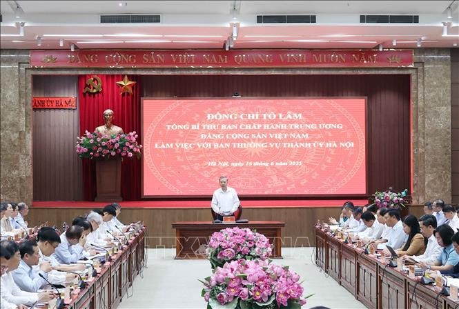 Tổng Bí thư Tô Lâm làm việc với Ban Thường vụ Thành ủy Hà Nội- Ảnh 1.