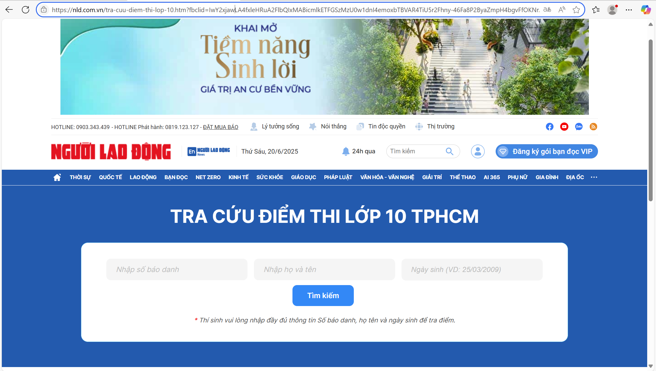 Tra cứu điểm thi lớp 10 ở TP HCM trên Báo Người Lao Động - Ảnh 1.