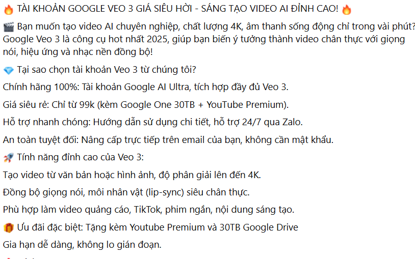 Mua tài khoản tạo video AI Veo3, Midjourney giá rẻ, cẩn thận rủi ro