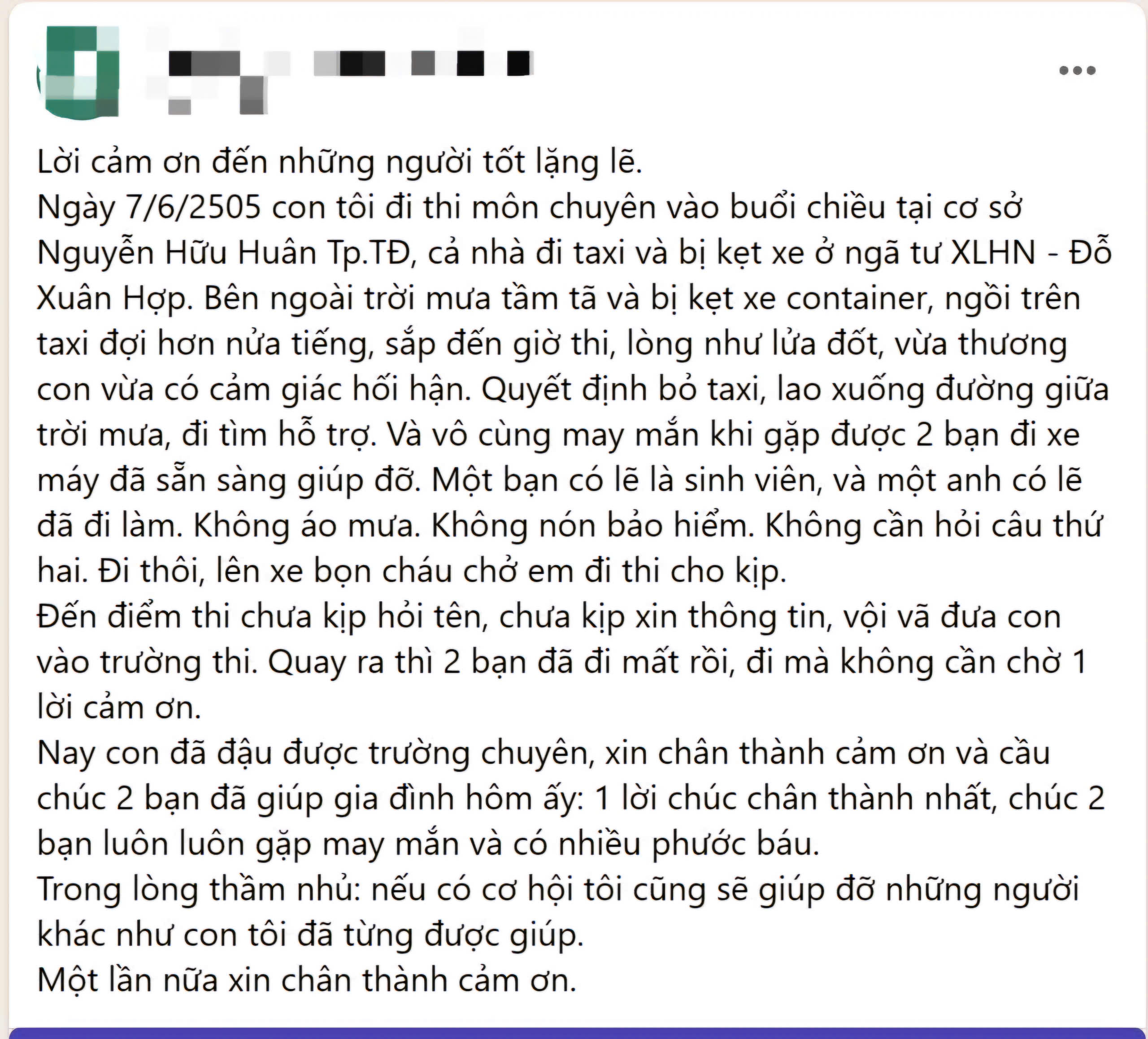 Con g&aacute;i đậu trường chuy&ecirc;n lớp 10, người cha viết thư cảm ơn 2 &acirc;n nh&acirc;n - Ảnh 1.