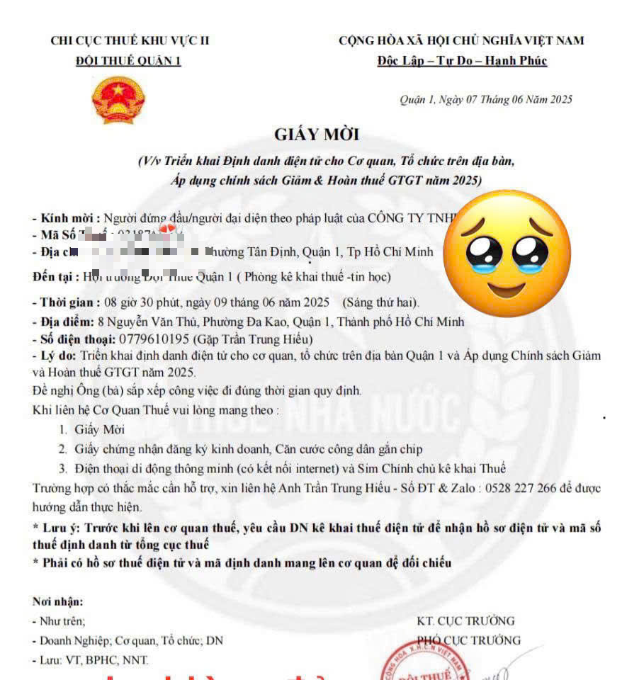Xuất hiện giấy mời giả mạo cơ quan thuế để lừa đảo - Ảnh 1.