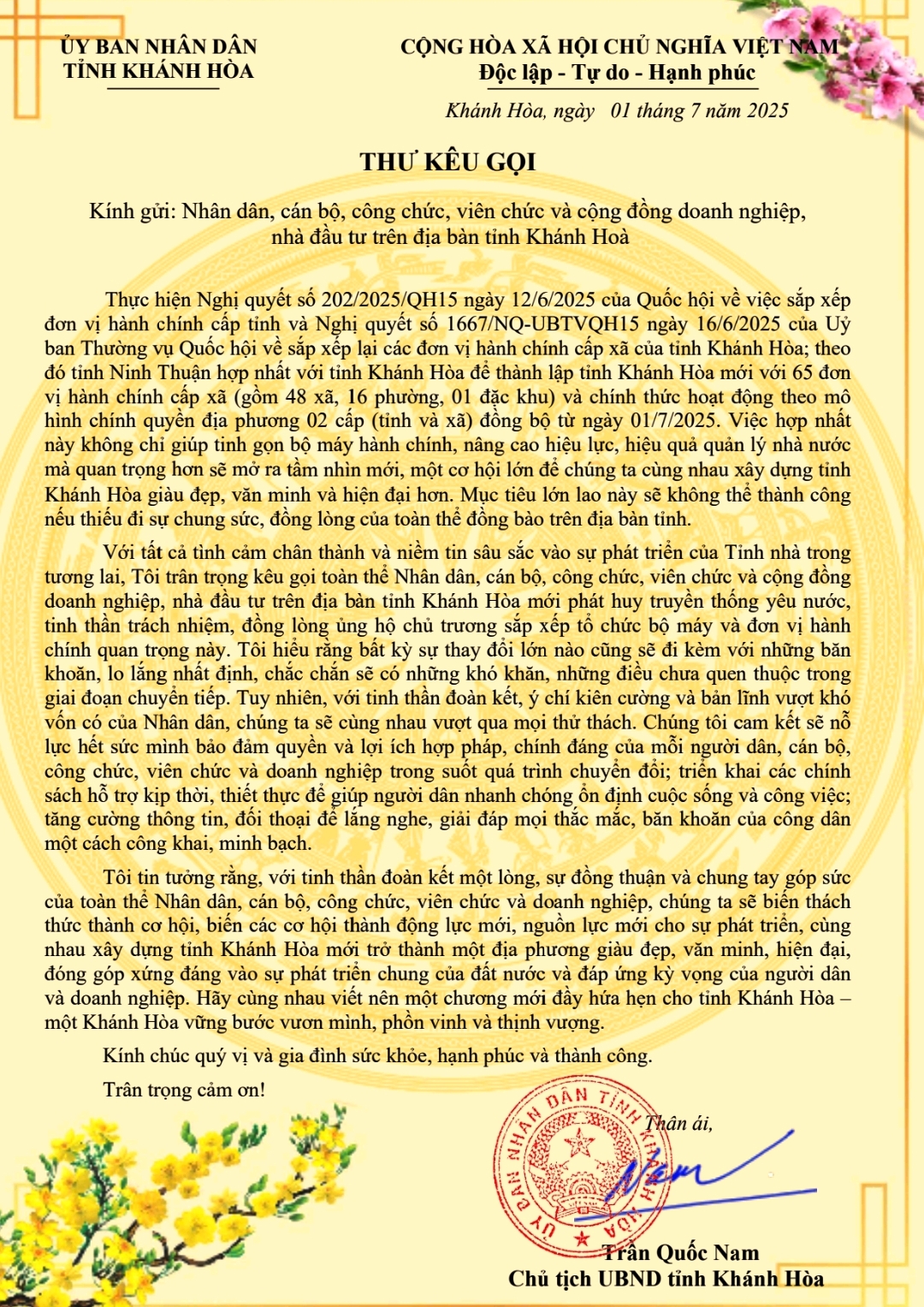 Vừa nhậm chức, Chủ tịch UBND Khánh Hòa ra thư kêu gọi "biến thách thức thành cơ hội" - Ảnh 2.
