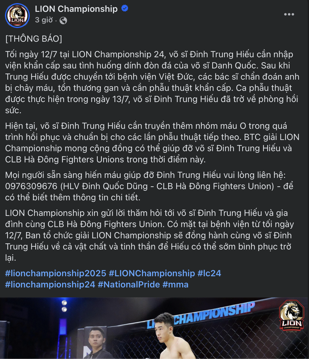 Võ sĩ bị đá dập gan, phải cấp cứu tại MMA LION Championship - Ảnh 2.