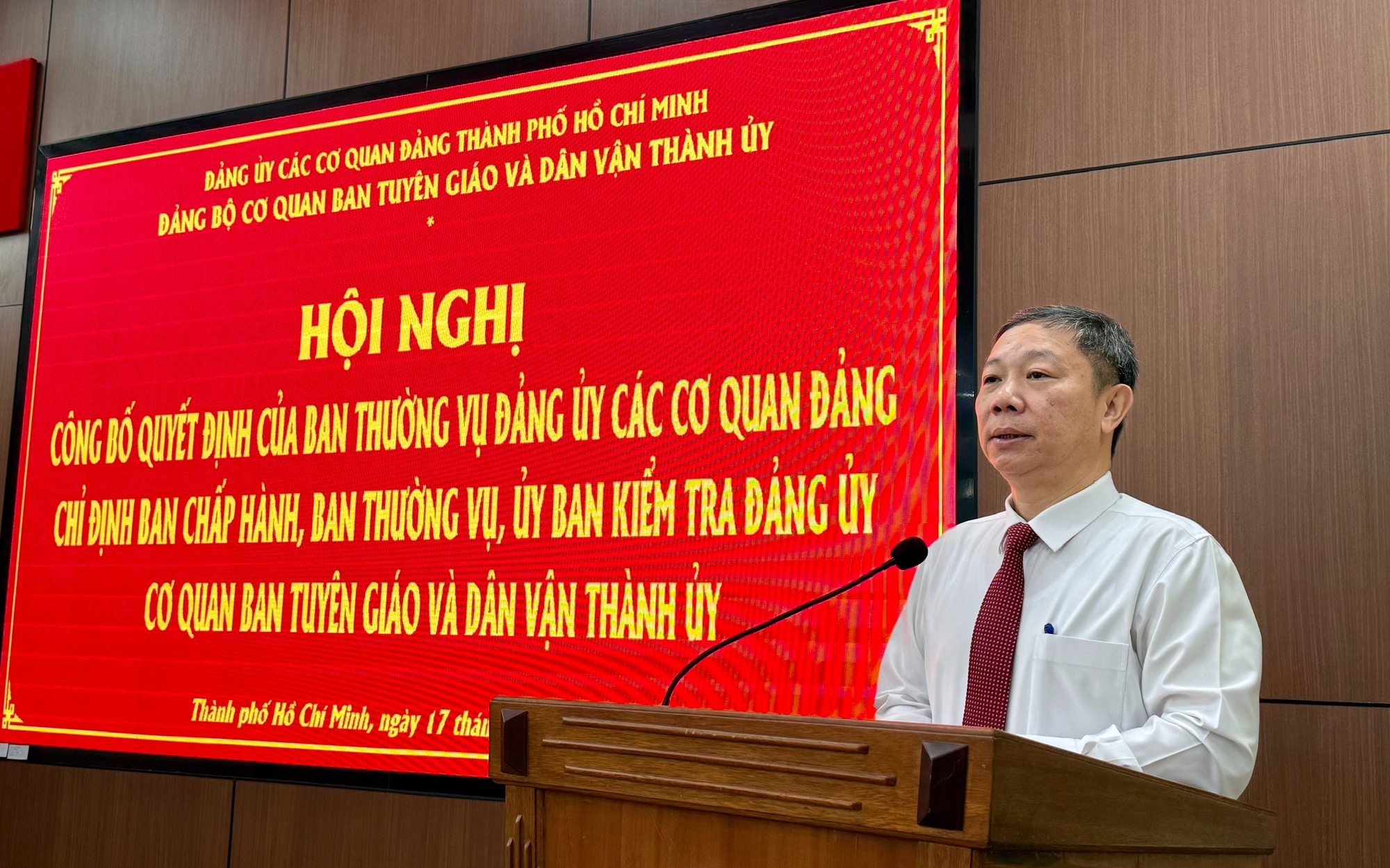 Ông Dương Anh Đức giữ chức Bí thư Đảng ủy cơ quan Ban Tuyên giáo và Dân vận Thành ủy TP HCM
