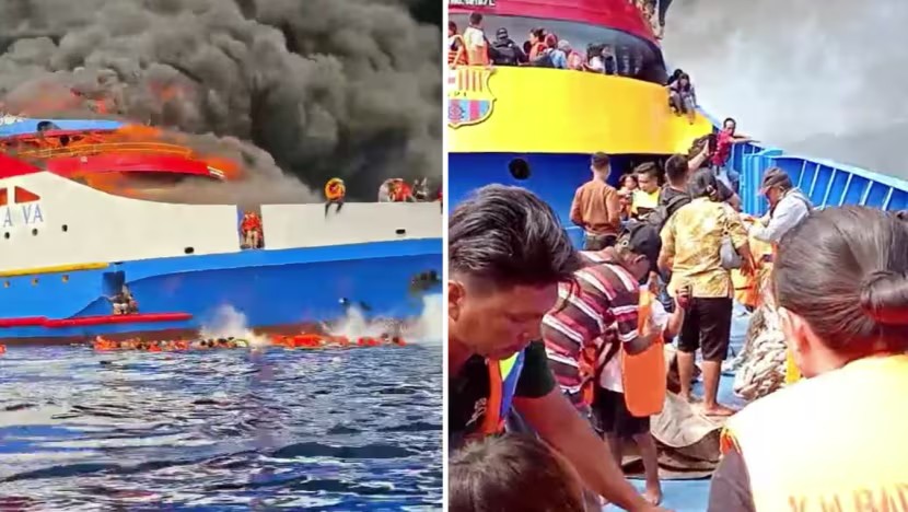 Tàu chở 280 hành khách bốc cháy dữ dội ngoài khơi Indonesia - Ảnh 1.