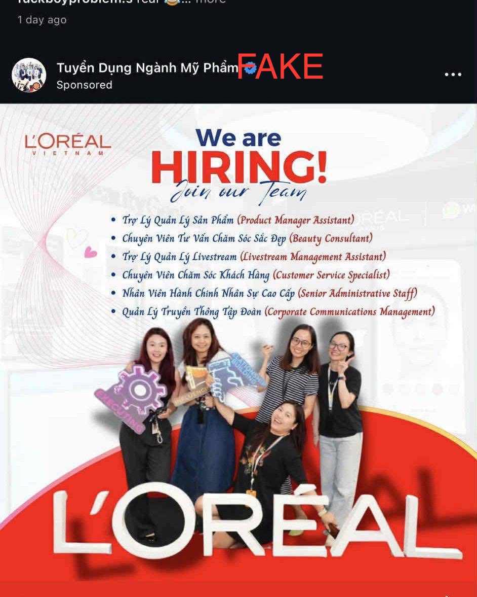 L'Oreal lên tiếng vì bị mạo danh lừa đảo tuyển dụng- Ảnh 1.