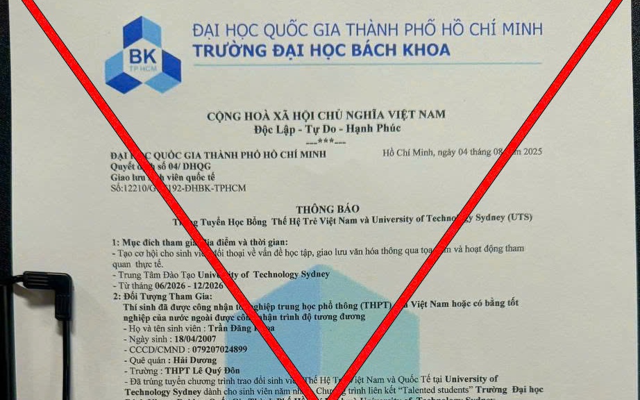 Trường ĐH Bách khoa TP HCM phát cảnh báo học bổng lừa đảo mạo danh trường
