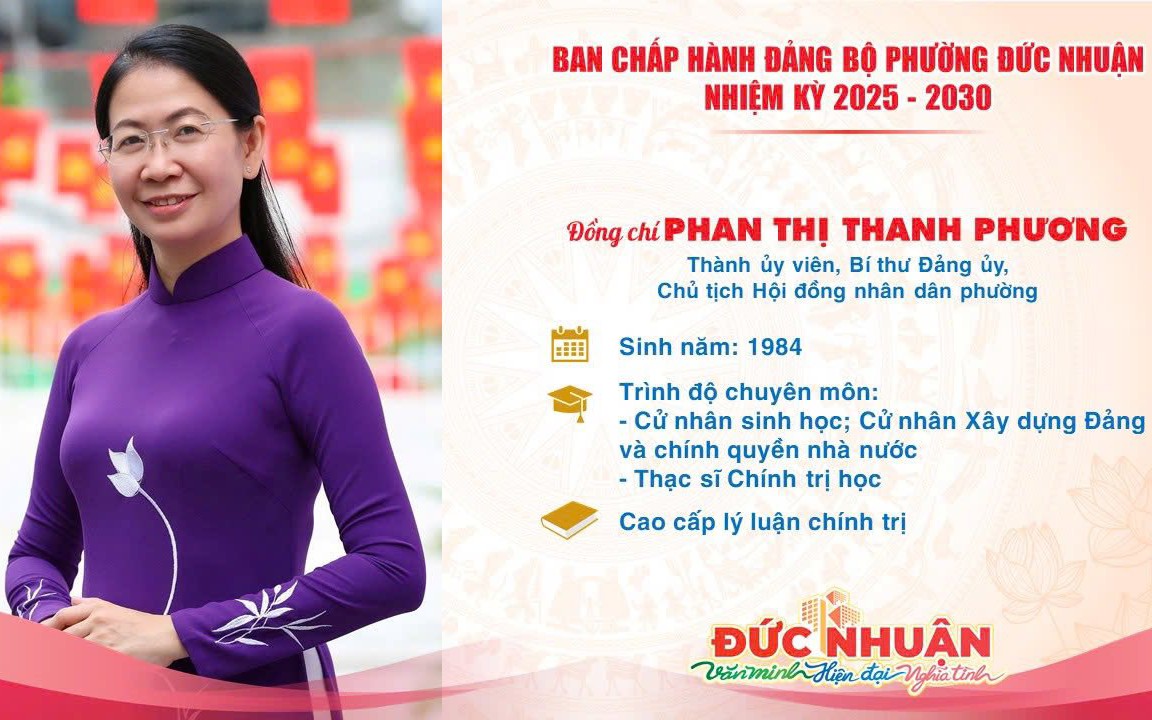 Bà Phan Thị Thanh Phương giữ chức Bí thư Đảng ủy phường Đức Nhuận, TP HCM