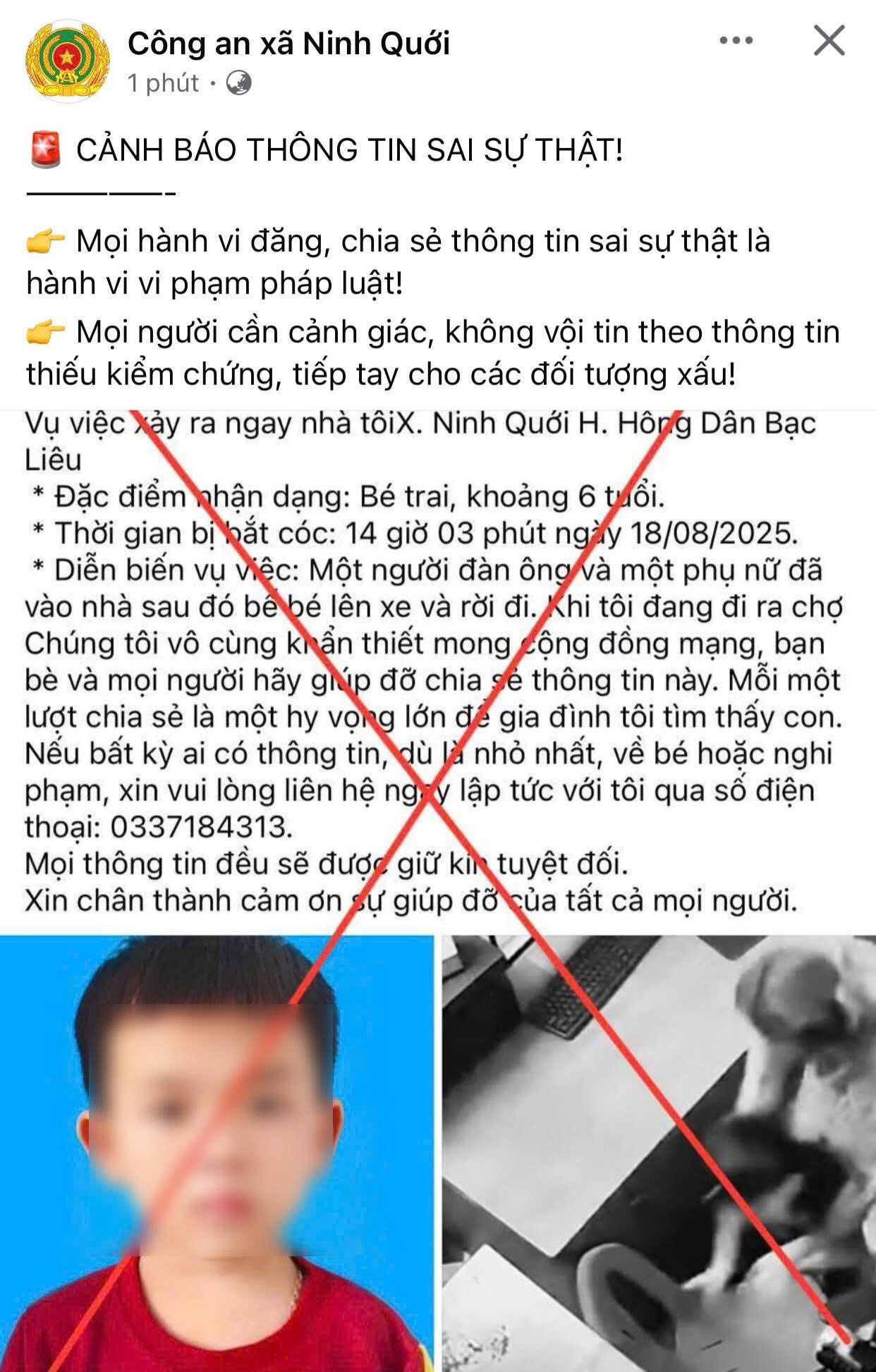 C&ocirc;ng an l&ecirc;n tiếng về th&ocirc;ng tin &ldquo;b&eacute; 6 tuổi bị bắt c&oacute;c&rdquo; g&acirc;y x&ocirc;n xao ở C&agrave; Mau- Ảnh 1.