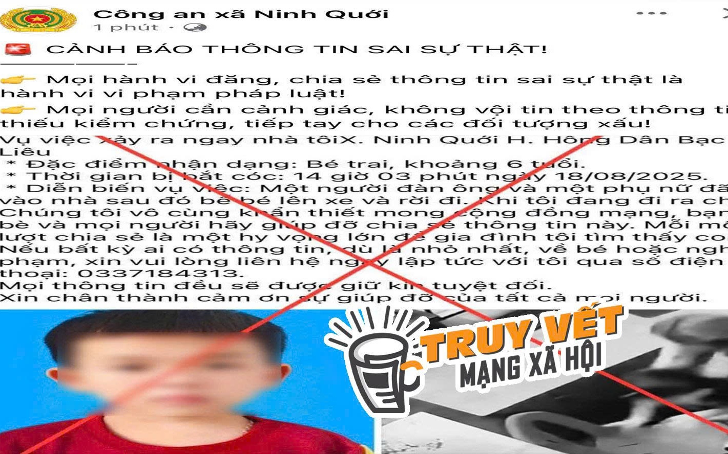 Công an lên tiếng về thông tin “bé 6 tuổi bị bắt cóc” gây xôn xao ở Cà Mau