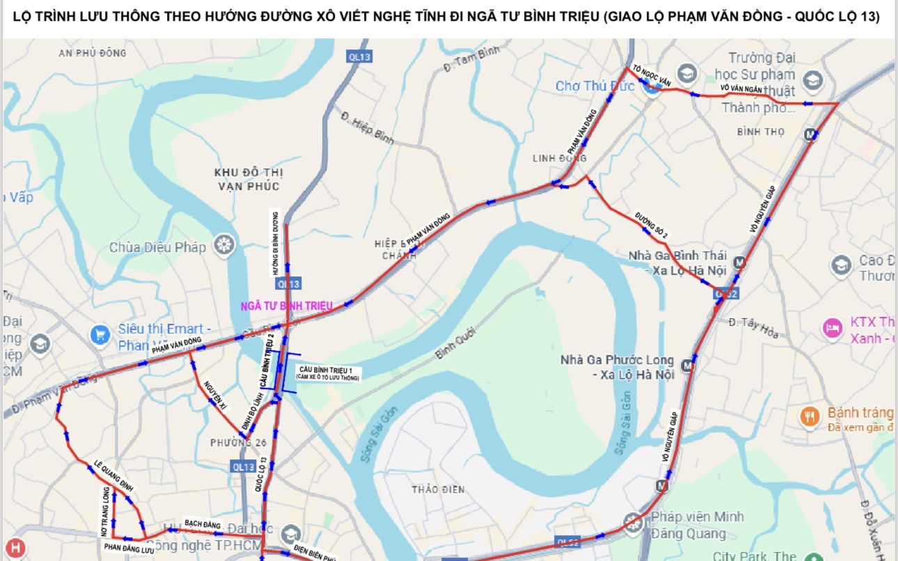 Từ ngày 26-8, người dân lưu ý khi lưu thông qua cầu Bình Triệu 1 và 2