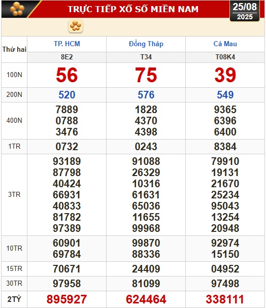 Kết quả xổ số h&ocirc;m nay, 25-8: TP HCM, Đồng Th&aacute;p, C&agrave; Mau, Huế, H&agrave; Nội...- Ảnh 1.