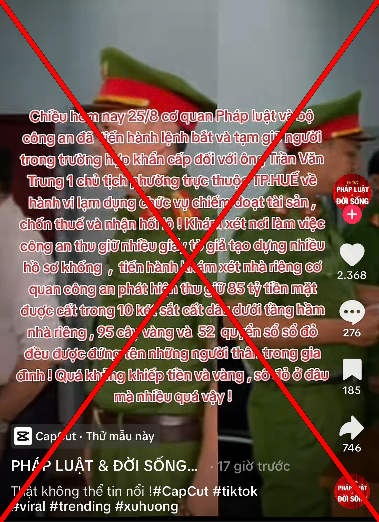 X&aacute;c minh, xử l&yacute; người tung tin "bắt giữ chủ tịch phường Trần Văn Trung tại Huế&rdquo; tr&ecirc;n TikTok - Ảnh 1.