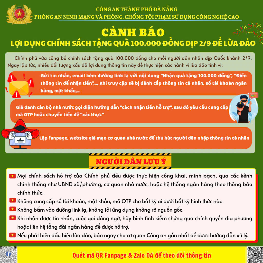 Công an Đà Nẵng cảnh báo lừa đảo tặng quà 100 . 000 Đồng dịp lễ 2 - 9 - Ảnh 1.