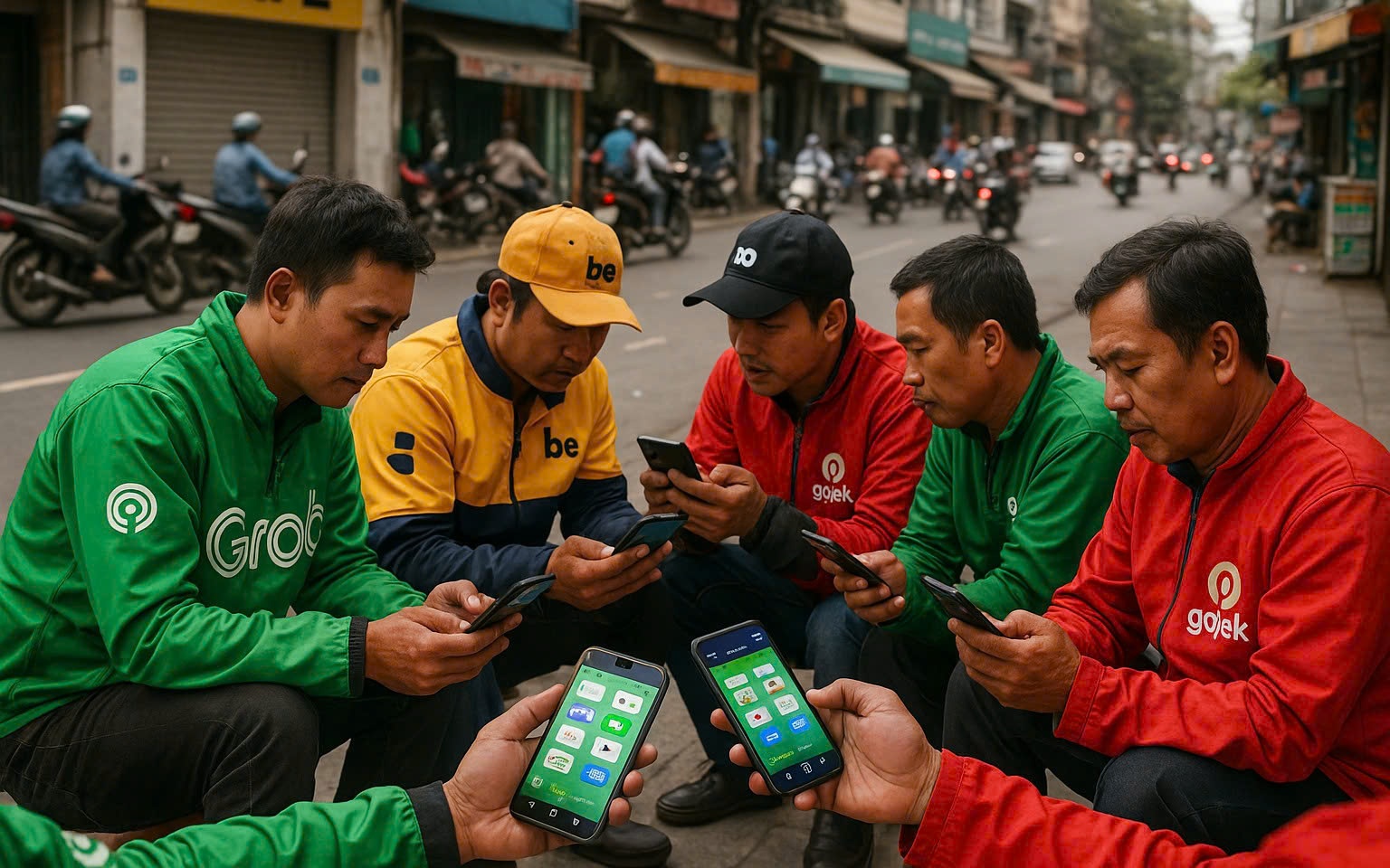 Tài xế xe công nghệ đua nhau dùng app