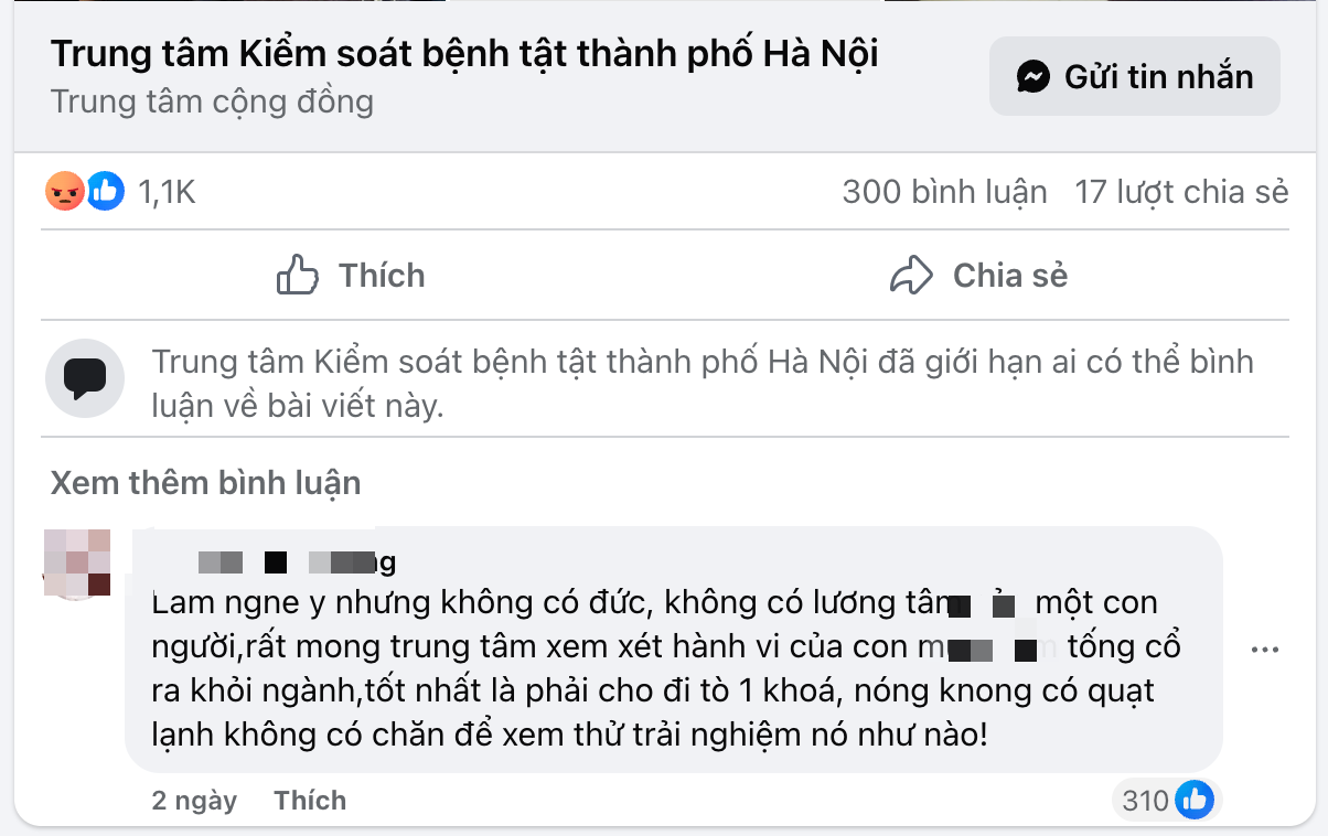 CDC H&agrave; Nội kh&oacute;a b&igrave;nh luận Fanpage v&igrave; nh&acirc;n vi&ecirc;n li&ecirc;n quan vụ 'mẹ kế bạo h&agrave;nh'- Ảnh 2.