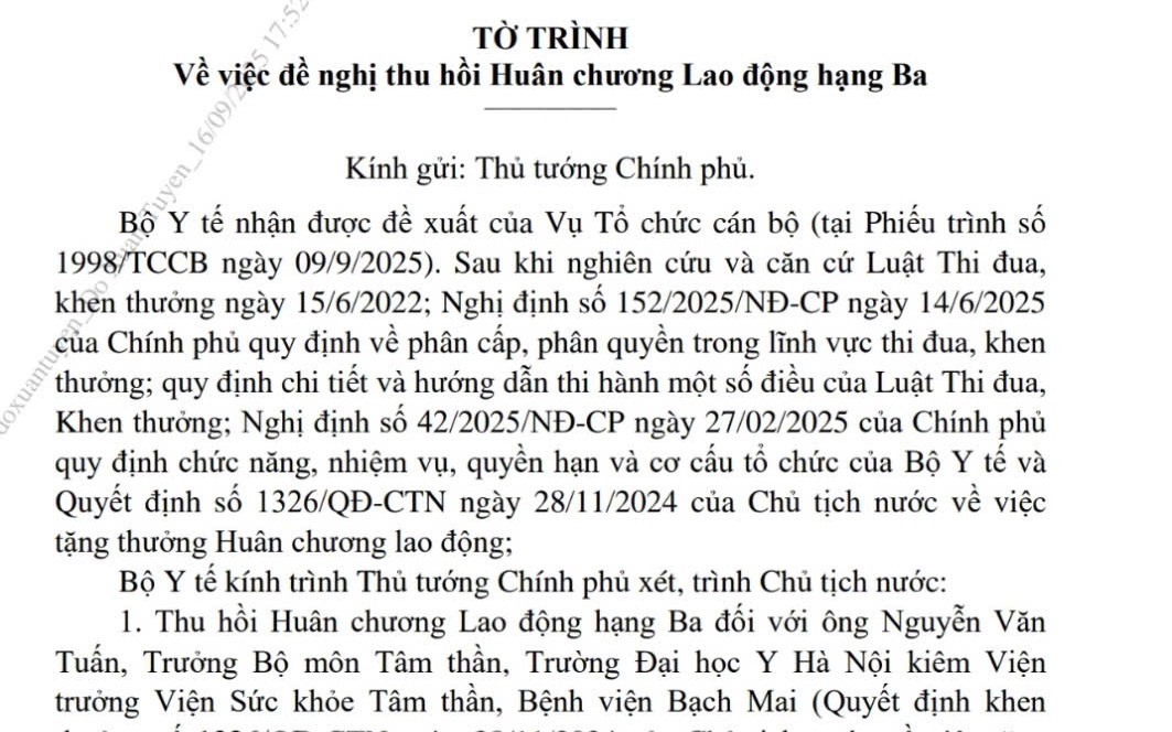 Bộ Y tế đề nghị thu hồi Huân chương Lao động hạng Ba của ông Nguyễn Văn Tuấn