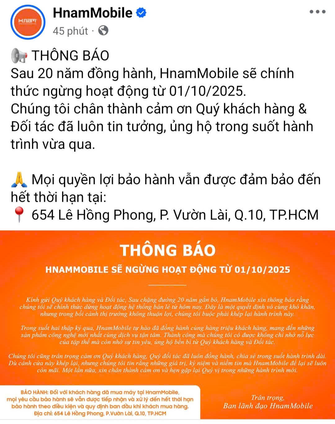 Chuỗi b&aacute;n lẻ điện thoại gần 20 năm tại TP HCM bất ngờ th&ocirc;ng b&aacute;o đ&oacute;ng cửa- Ảnh 1.