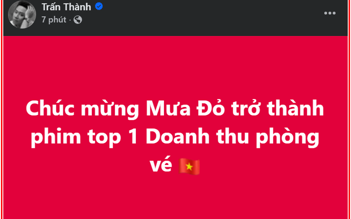 Trấn Thành, Lý Hải... chúc mừng "Mưa đỏ" lên tốp 1