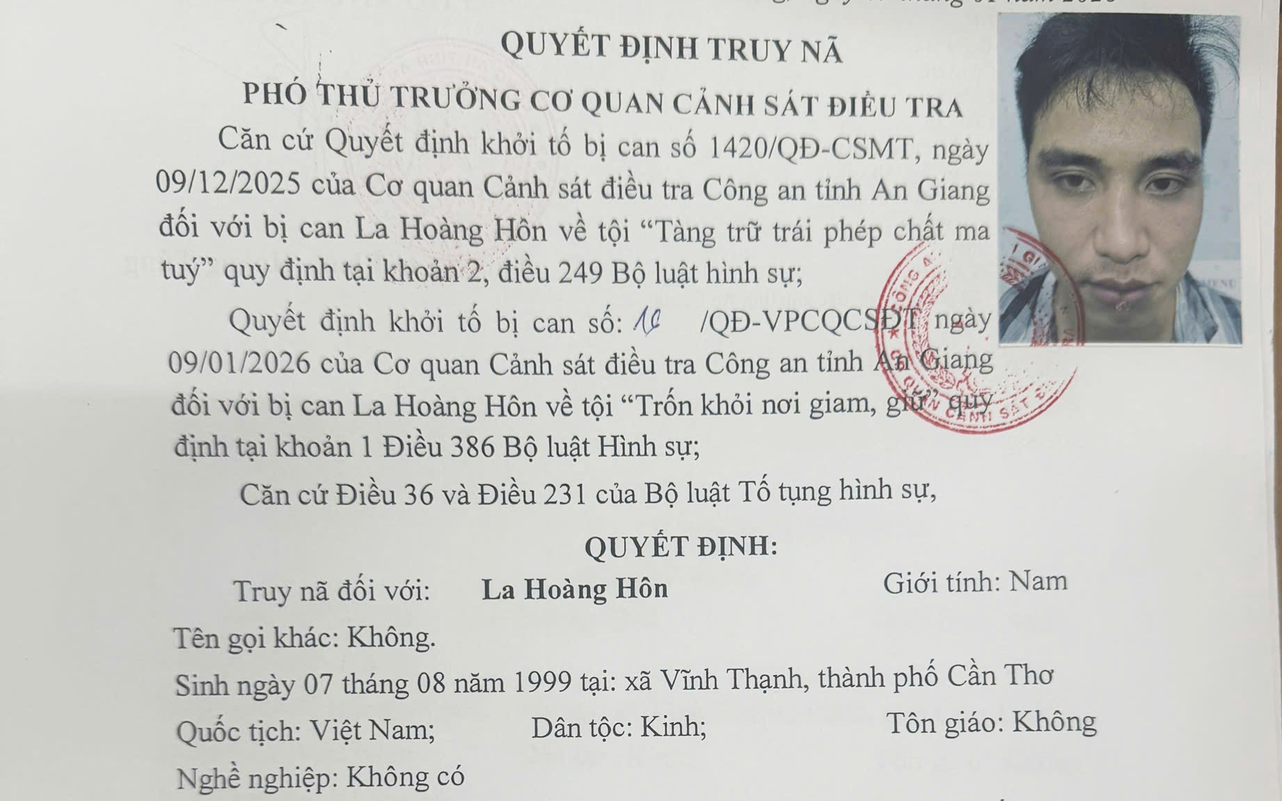 Công an đang tung lực lượng truy bắt bị can La Hoàng Hôn