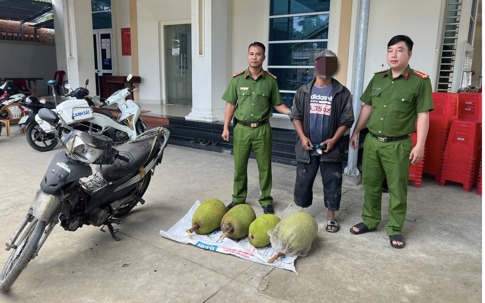 Tuần tra lúc rạng sáng, công an bắt giữ 3 đối tượng trộm 6 trái mít Thái
