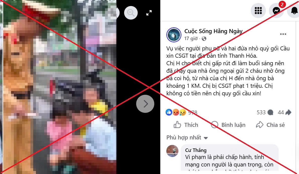 Bác hình ảnh người mẹ và 2 con nhỏ quỳ gối cầu xin CSGT Thanh Hóa - Ảnh 1.