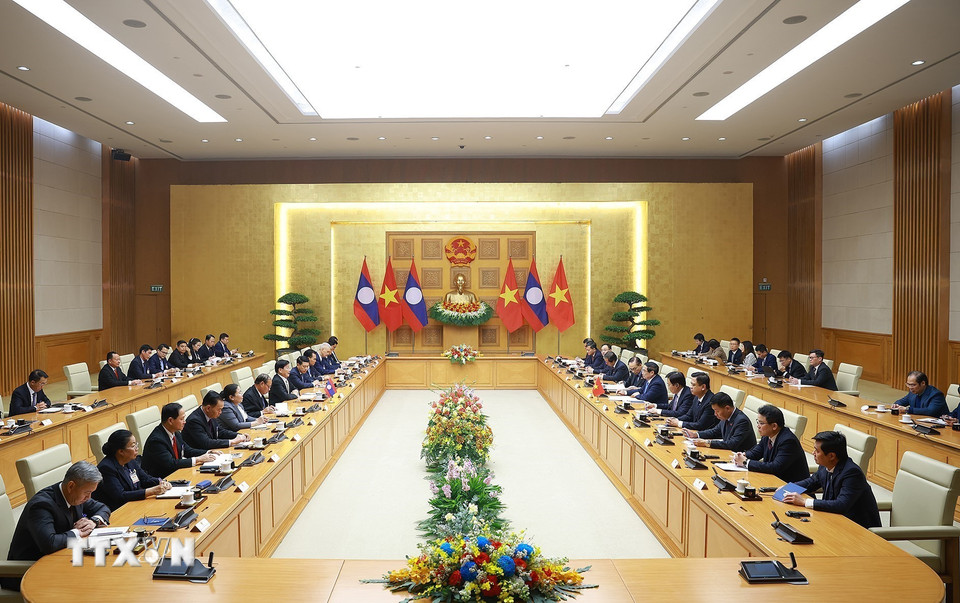 Thủ tướng Phạm Minh Ch&iacute;nh hội kiến Tổng B&iacute; thư, Chủ tịch nước L&agrave;o - Ảnh 7.