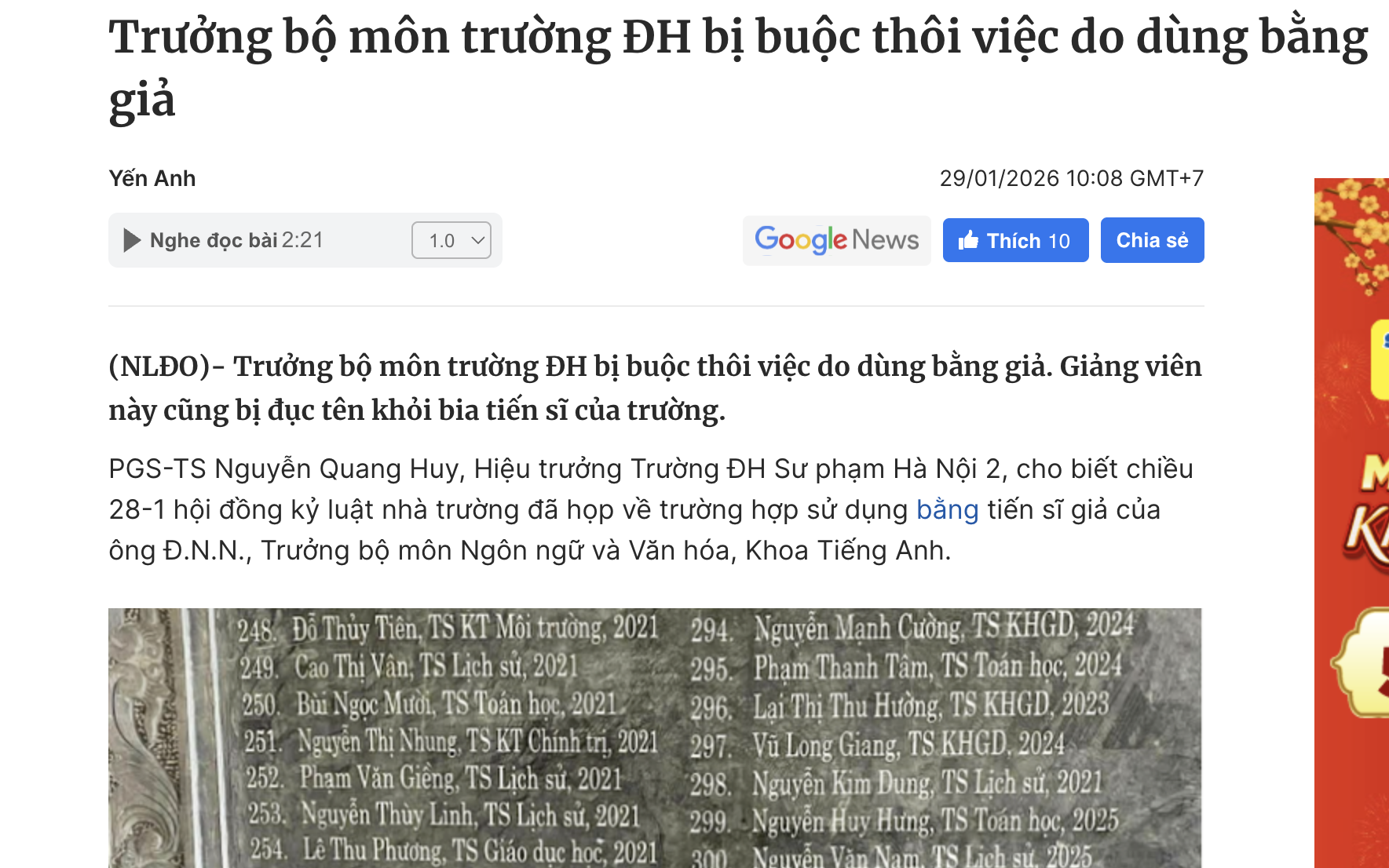 Giảng viên sư phạm dùng bằng tiến sĩ giả có thể bị xử lý hình sự