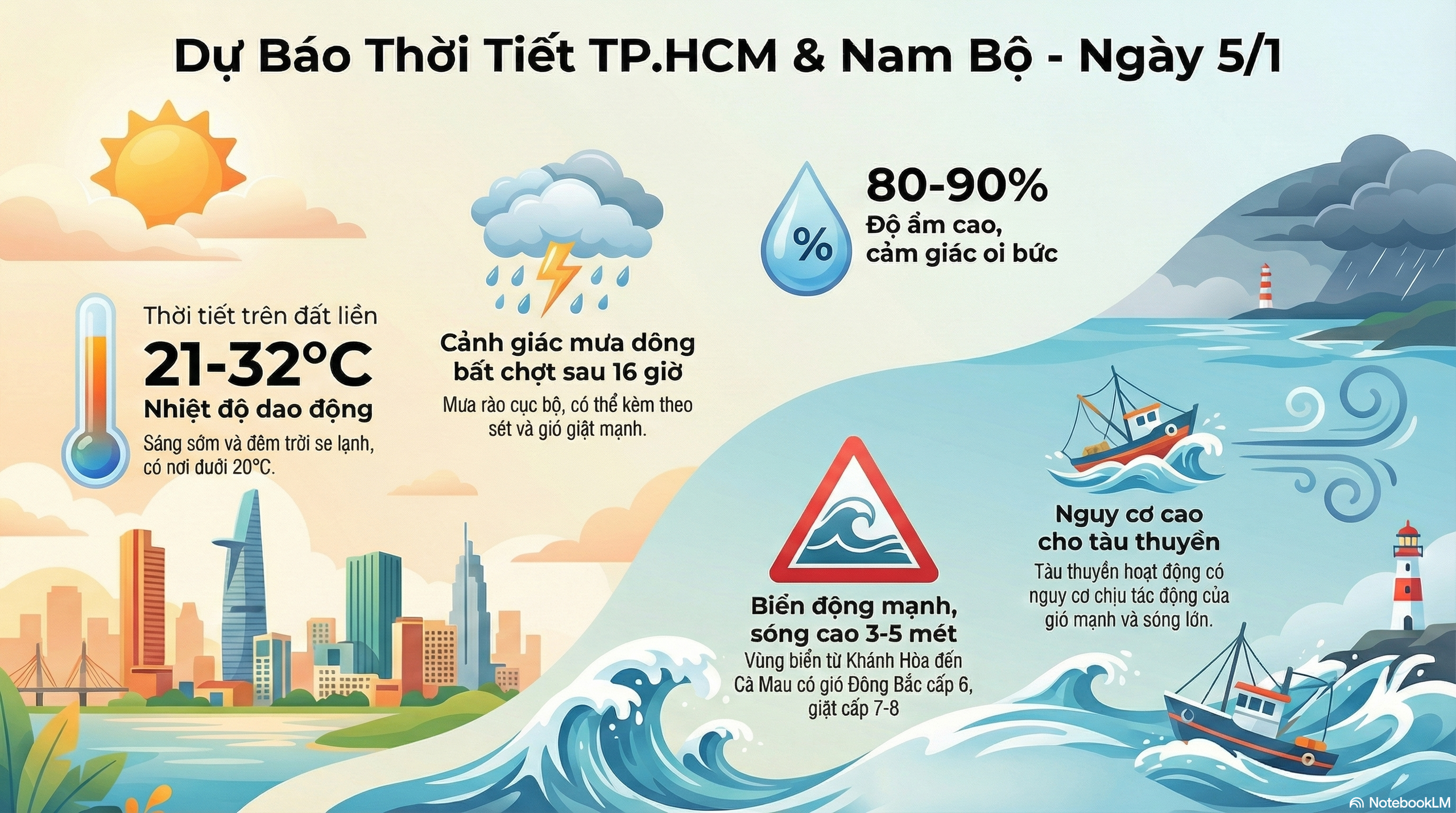 Dự b&aacute;o thời tiết h&ocirc;m nay, 5-1: TPHCM v&agrave; Nam Bộ se lạnh, chiều tối c&oacute; mưa - Ảnh 2.