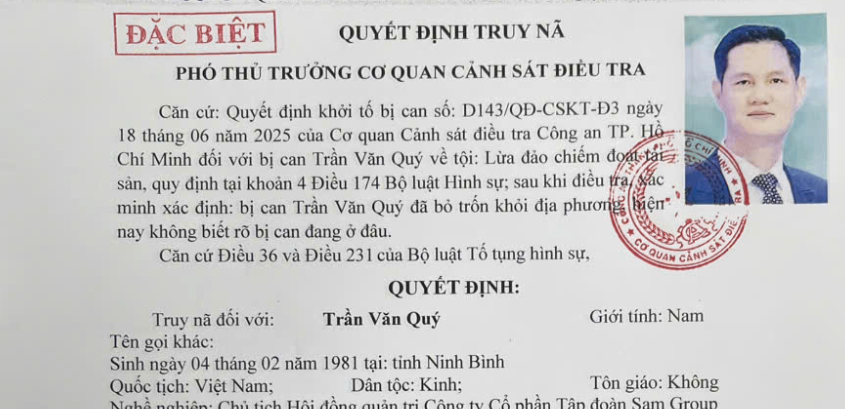 Công an TPHCM truy nã Chủ tịch HĐQT Công ty Cổ phần Tập đoàn Sam Group - Ảnh 1.