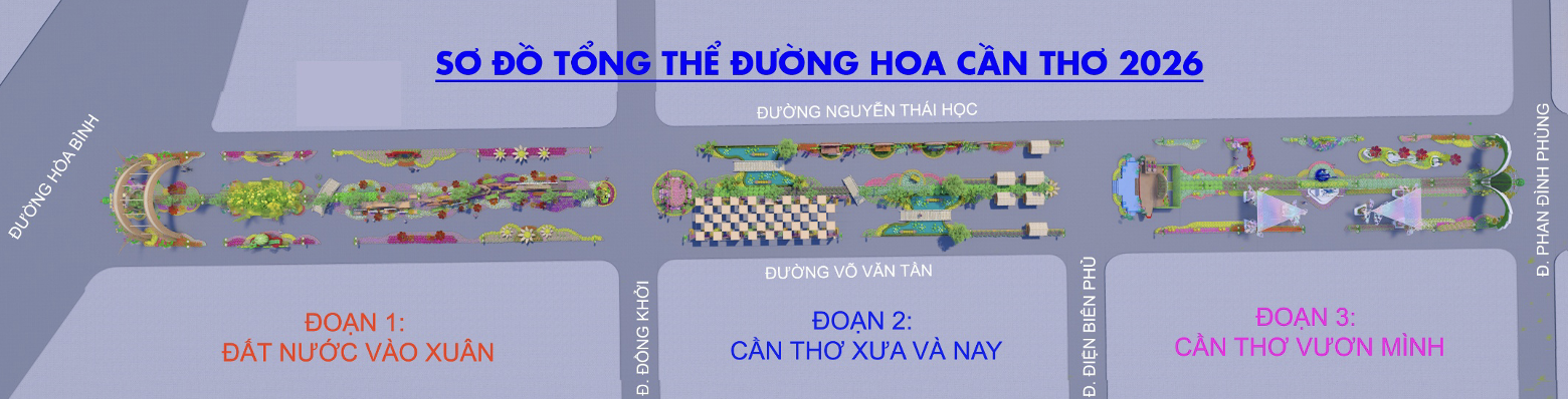 Đường hoa nghệ thuật Cần Thơ 2026 dài 310 m với kinh phí 6 tỉ đồng - Ảnh 1.