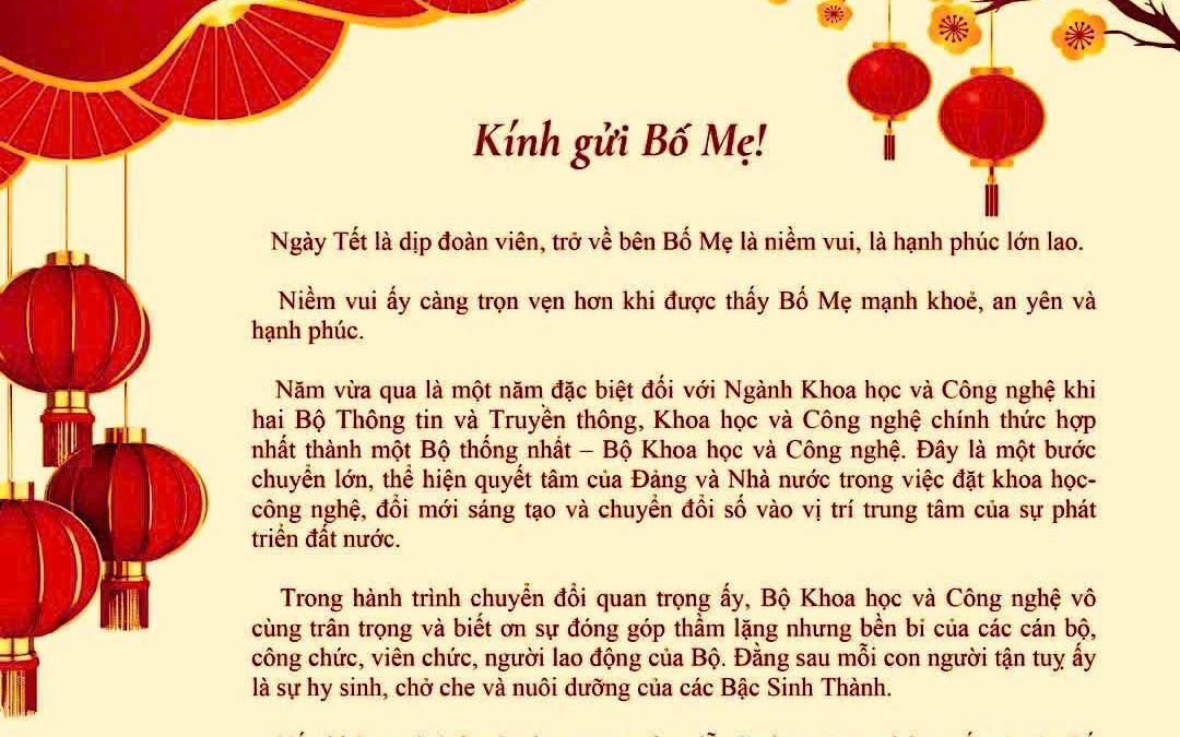 Bộ trưởng Nguyễn Mạnh Hùng gửi thư tới bố mẹ công chức, người lao động ngành KH-CN
