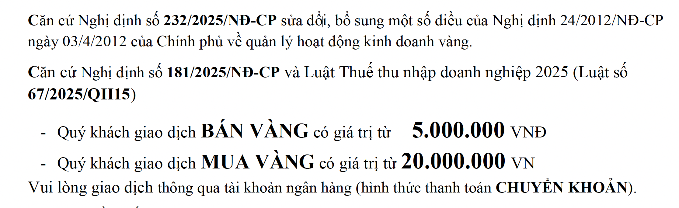 Khách giao dịch vàng từ 5 triệu đồng phải chuyển khoản trong Tết 2026 - Ảnh 3.