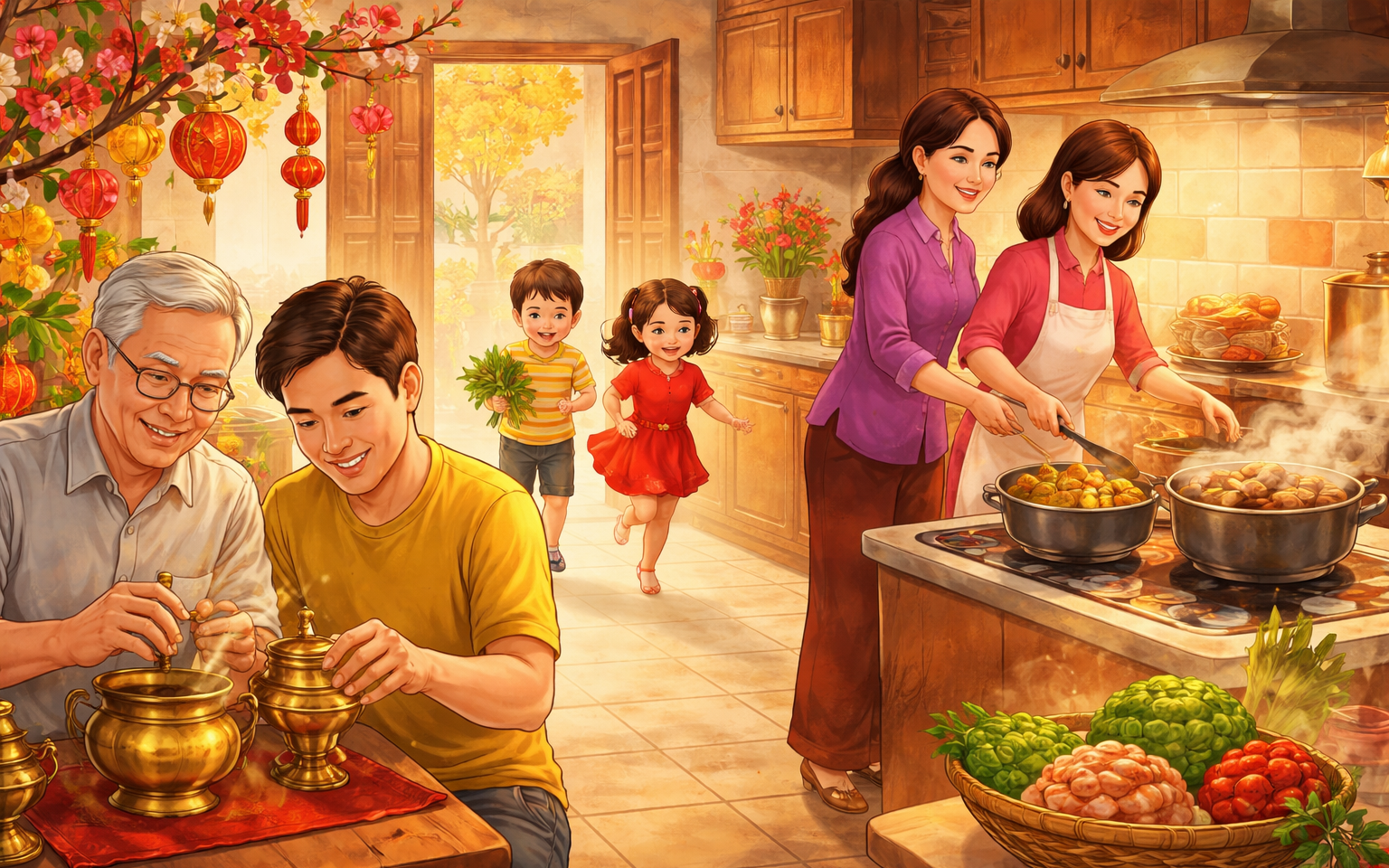 Ba thế hệ trong một mái nhà ngày Tết