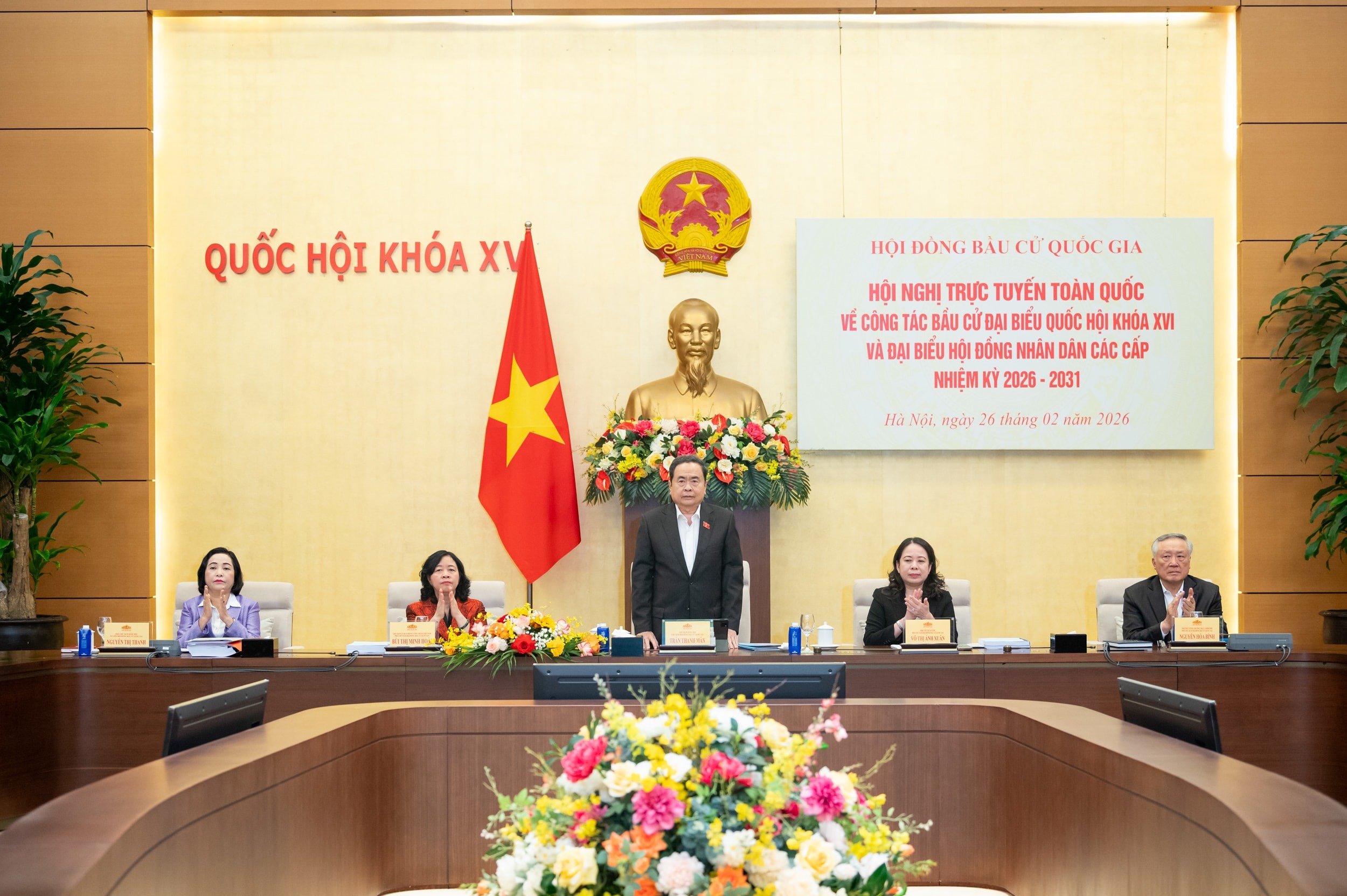 Chủ tịch Quốc hội Trần Thanh Mẫn chủ trì Hội nghị bầu cử Quốc hội 2026 - Ảnh 1.