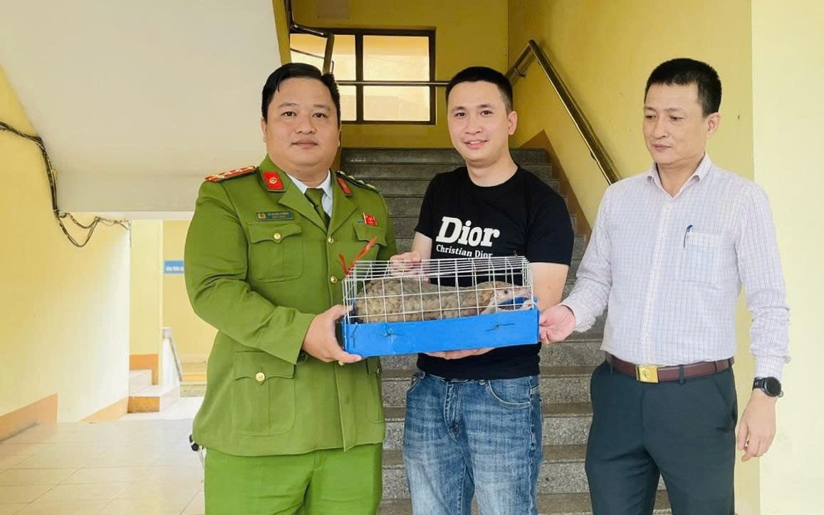 Thấy con vật quý bò trên đường, thanh niên liền bắt giao nộp