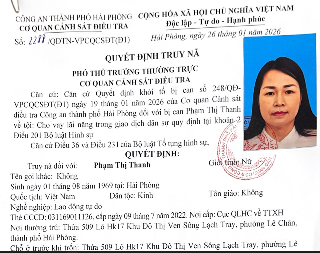 Truy nã bà trùm cho vay nặng lãi hàng trăm tỷ đồng tại Hải Phòng - Ảnh 1.
