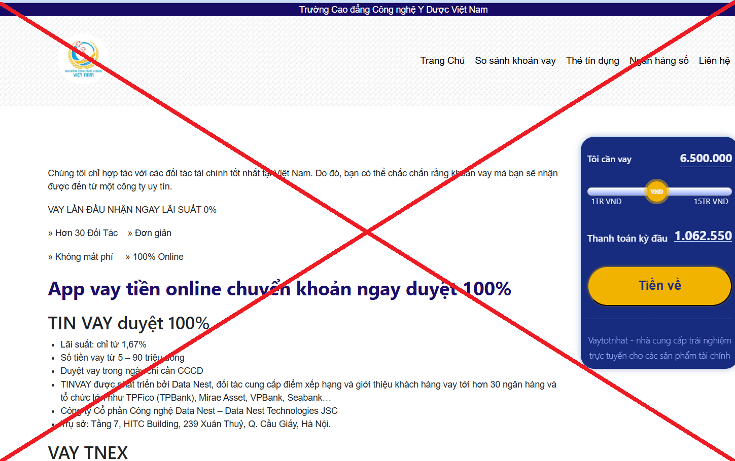 Website trường cao đẳng bị giả mạo, quảng cáo app vay tiền online - Ảnh 1.