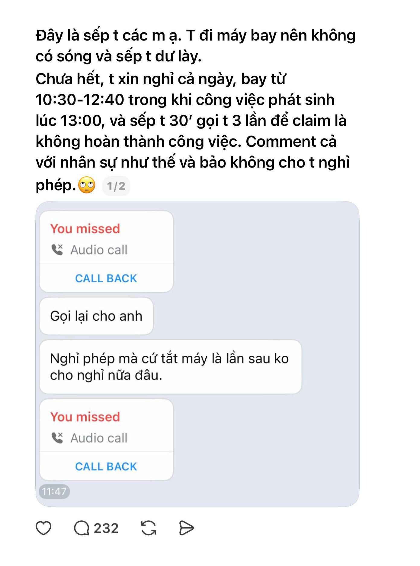 Xin nghỉ ph&eacute;p nhưng vẫn bị sếp &ldquo;r&eacute;o t&ecirc;n&rdquo; g&acirc;y tranh c&atilde;i tr&ecirc;n mạng x&atilde; hội - Ảnh 1.